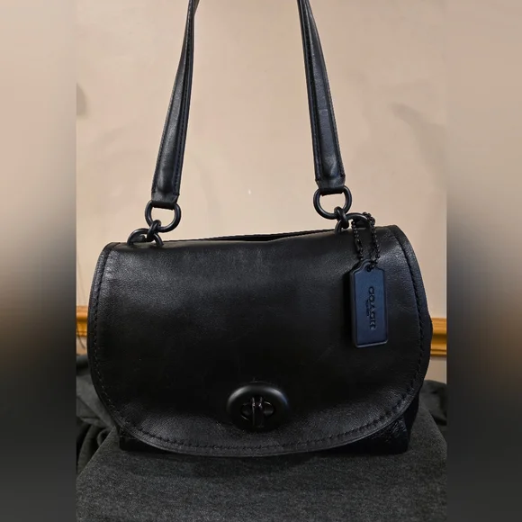 COACH FAYE CARRYALL Black Leather & Suede Satchel. NO CALLOUTS. EUC - Picture 1 of 16